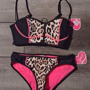 JUICY COUTURE SPORT BIKINI Zip Detail Snow Leopard Print XS  New Extra Small